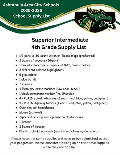 4th Grade Supply List