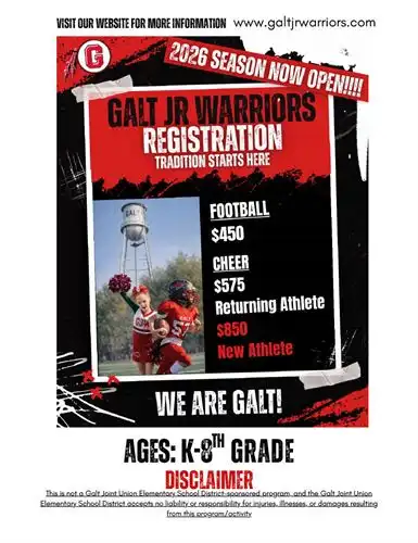 Galt Jr. Warriors REgistration Flyer - English