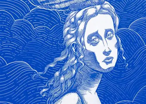 linoprint of woman
