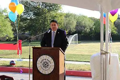 Dr. Brian Gottardy, Superintendent of Schools of North East ISD speaks at the SPARK celebration. 