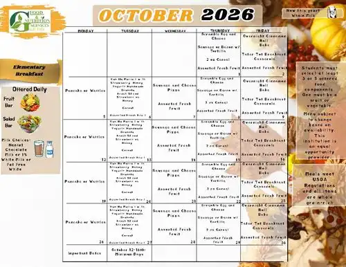 Elementary October Breakfast Menu 2026-27 image