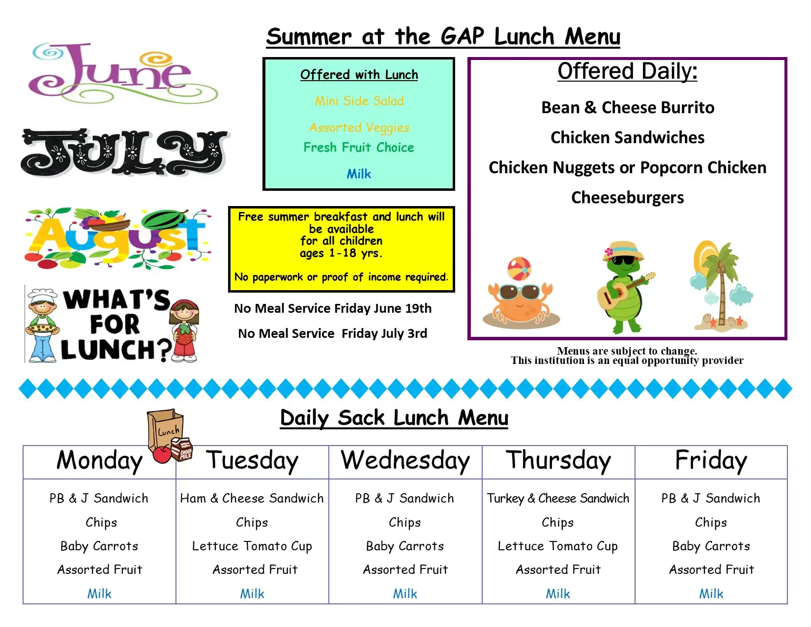 Meals at the GAP Summer 2026
