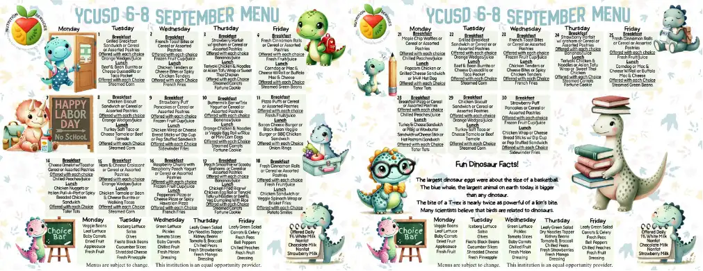 YCUSD 6-8 September 2026 Menu