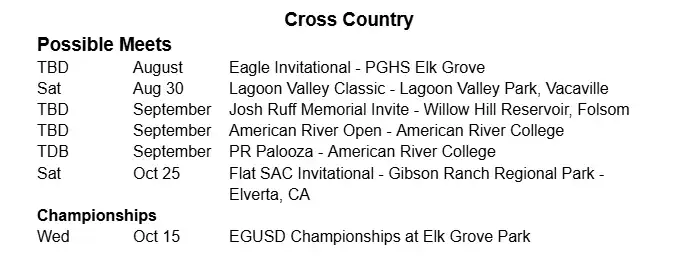 Cross country schedule