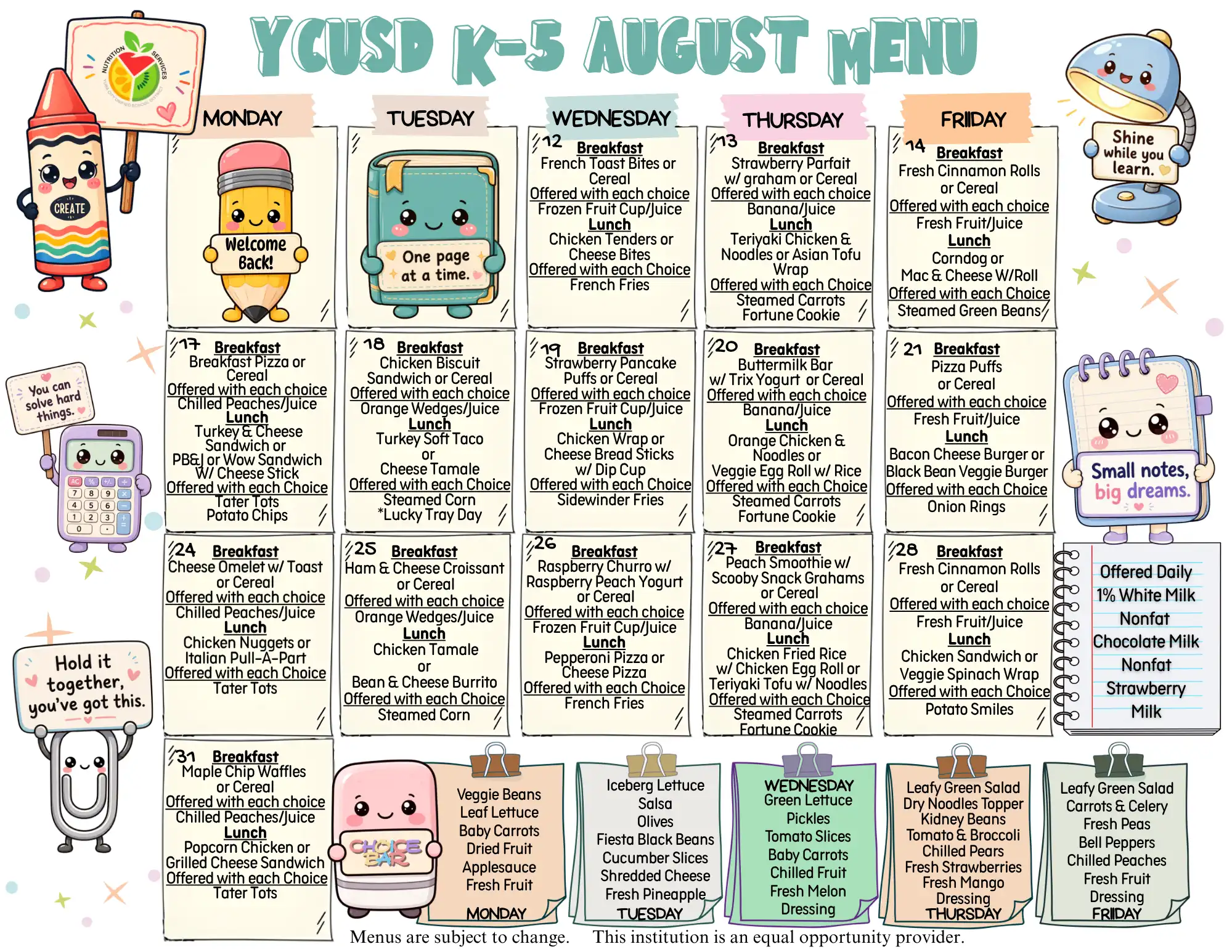 YCUSD K-5 Consolidated Menu August 2026
