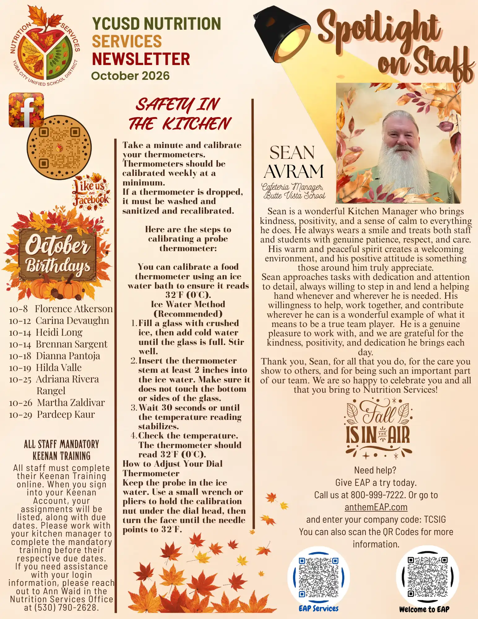 YCUSD Nutrition Services October 2026 Newsletter