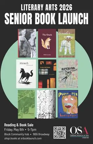 Literary Arts senior book launch poster with cover art