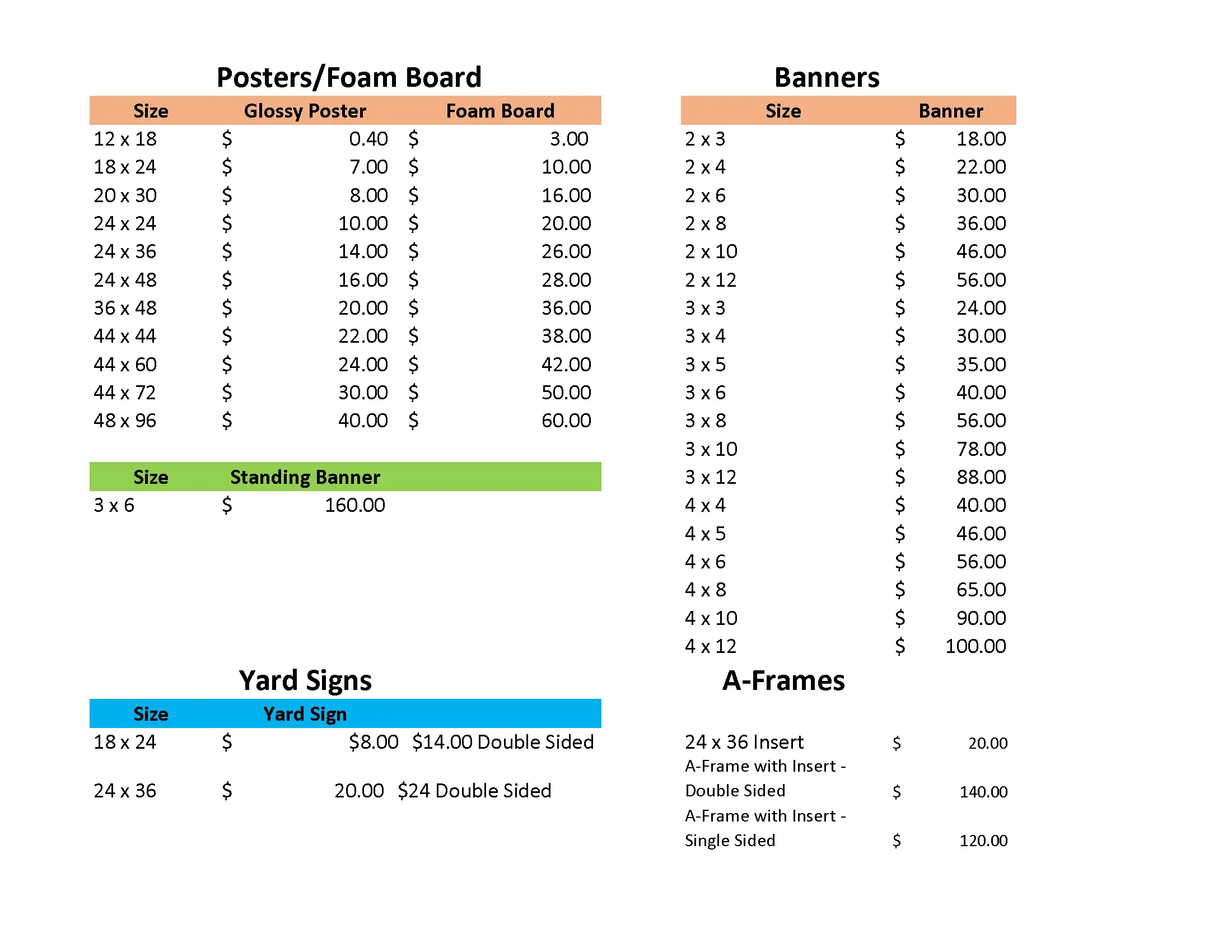 Wide Format Pricelist