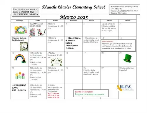 March calendar spanish
