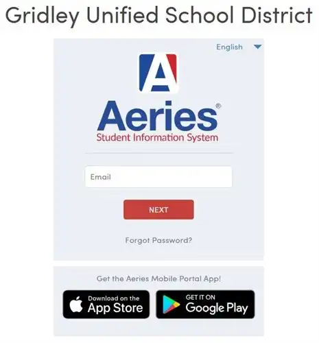 login page for Gridley Unified's Aeries Parent Portal
