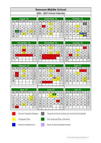 2026-2027 RMS Academic Calendar