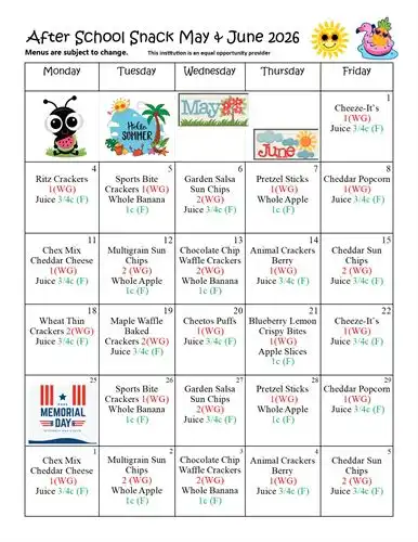 After School Snack May & June 2026