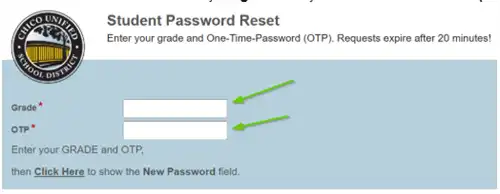 two green arrows pointing to text boxes ordered on top of one another that say grade and OTP