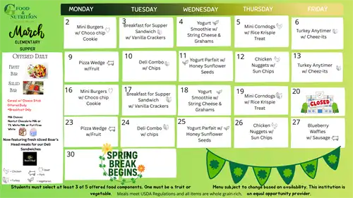 March 2026 Supper Menu