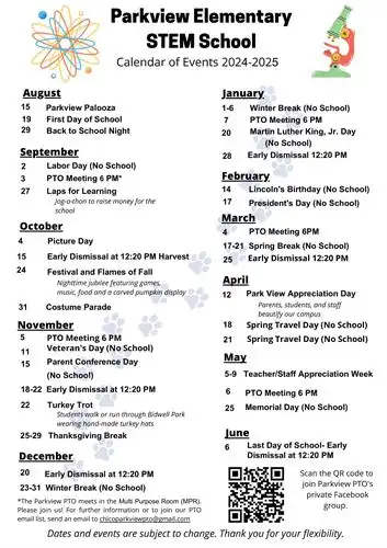 Parkview PTO Calendar