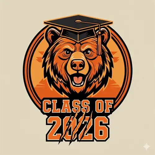 Class of 2026 logo with grizzly bear in graduation cap