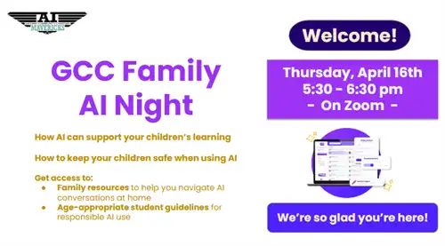 GCC Family AI Night Welcome Screen