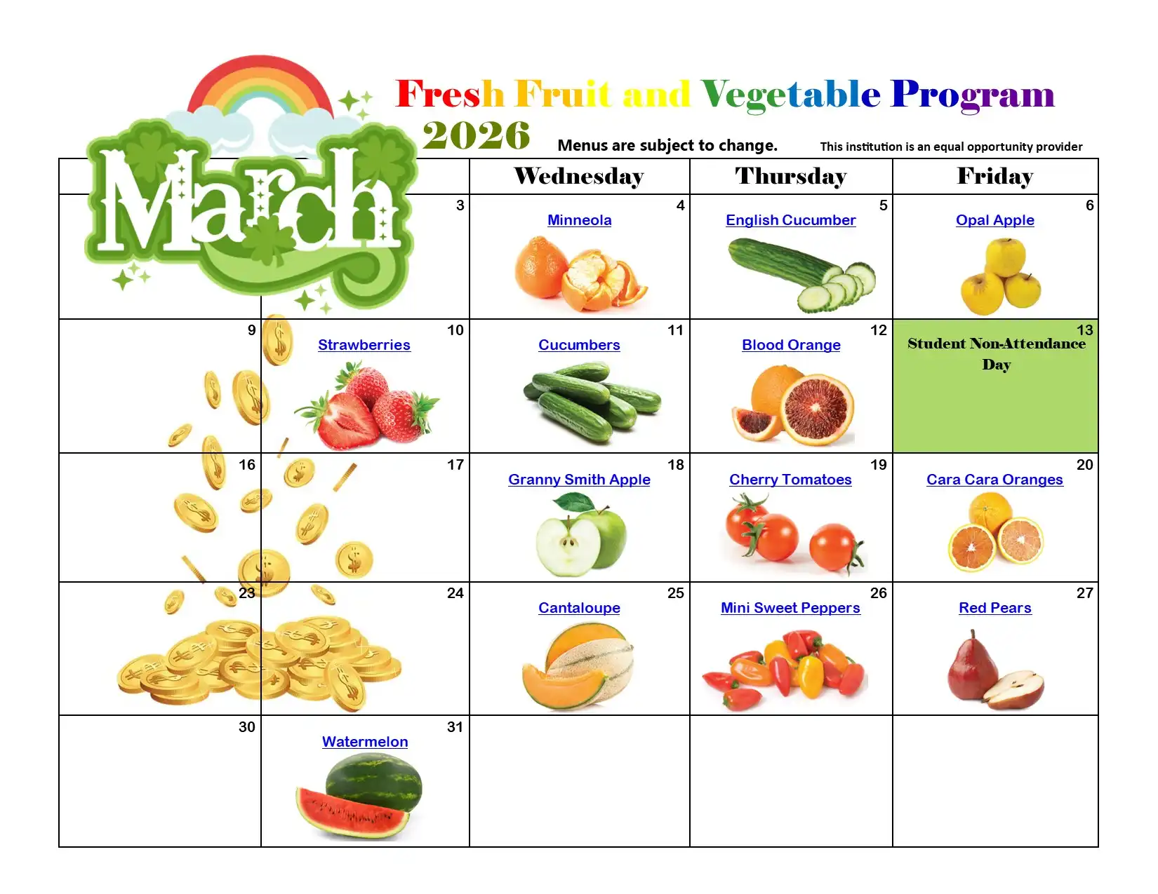 FFVP March 2026 Menu