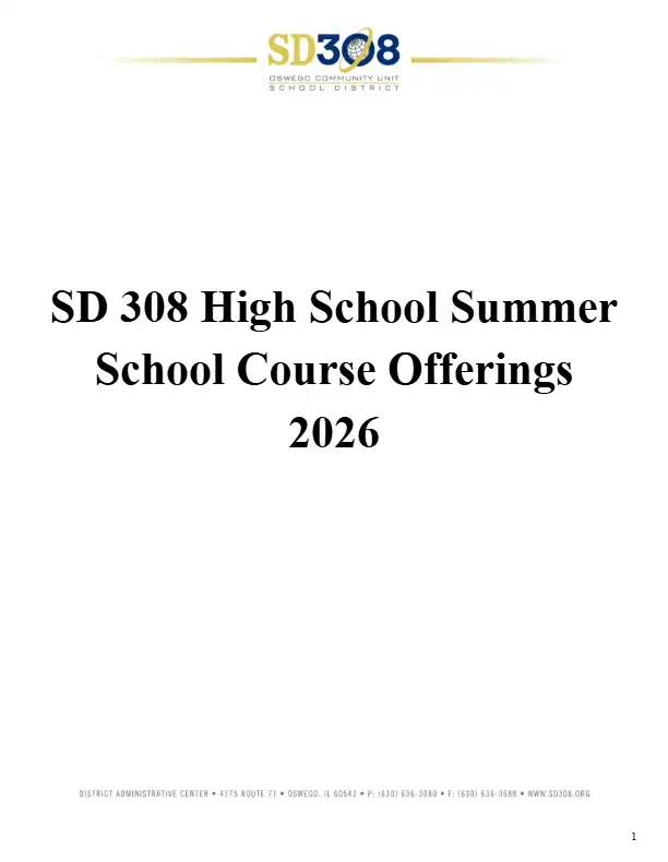 SD 308 High School Summer School Course Offerings 2026