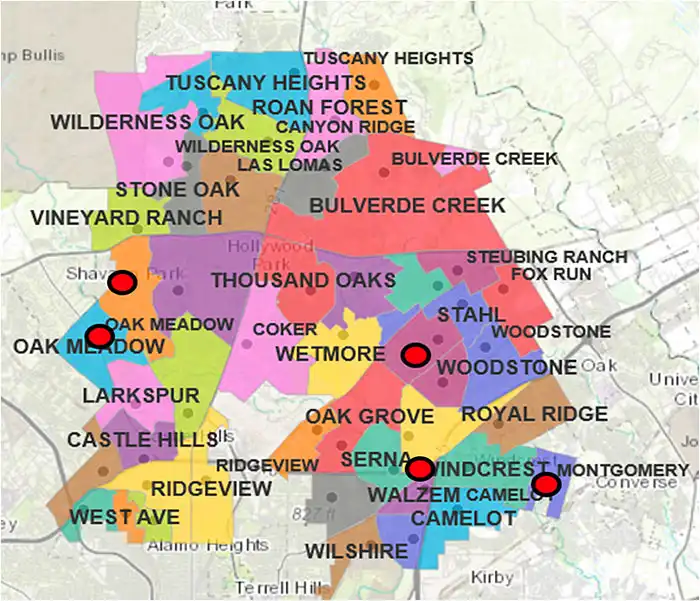 Map of Elementary school campuses in Bid Package 7