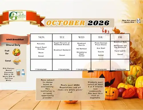 McCaffrey Middle School's October Breakfast Menu image