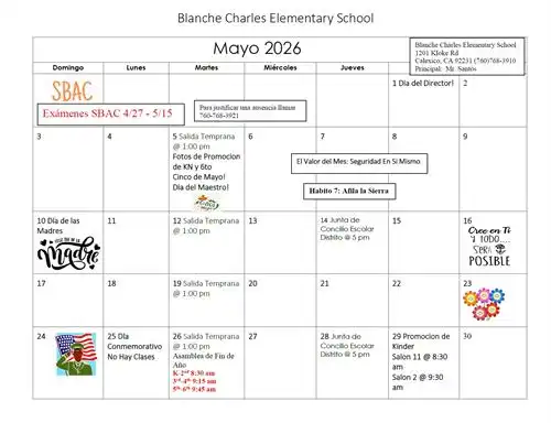May Calendar spanish