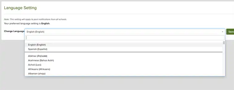 Language Options Dropdown