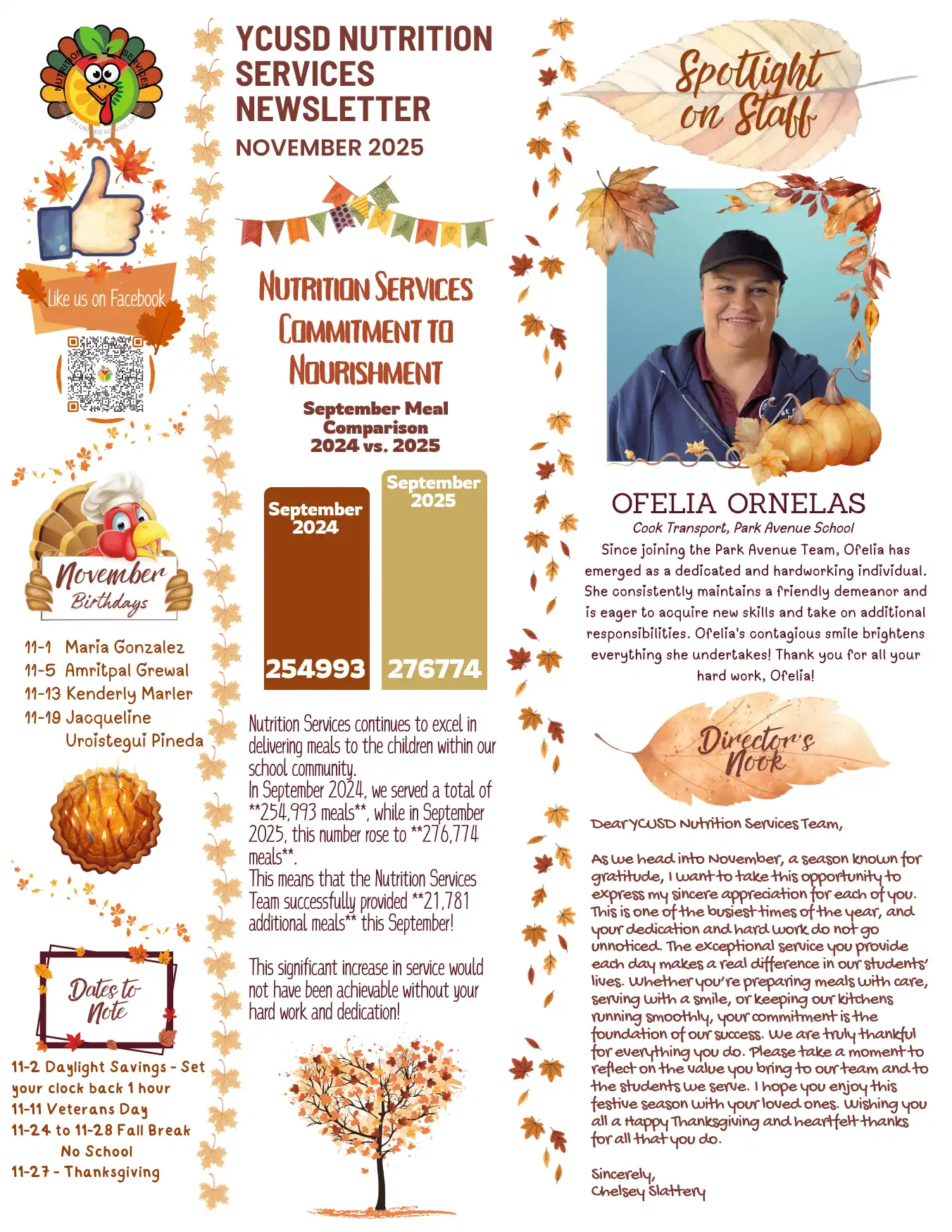 YCUSD Nutrition Services November 2025 Newsletter
