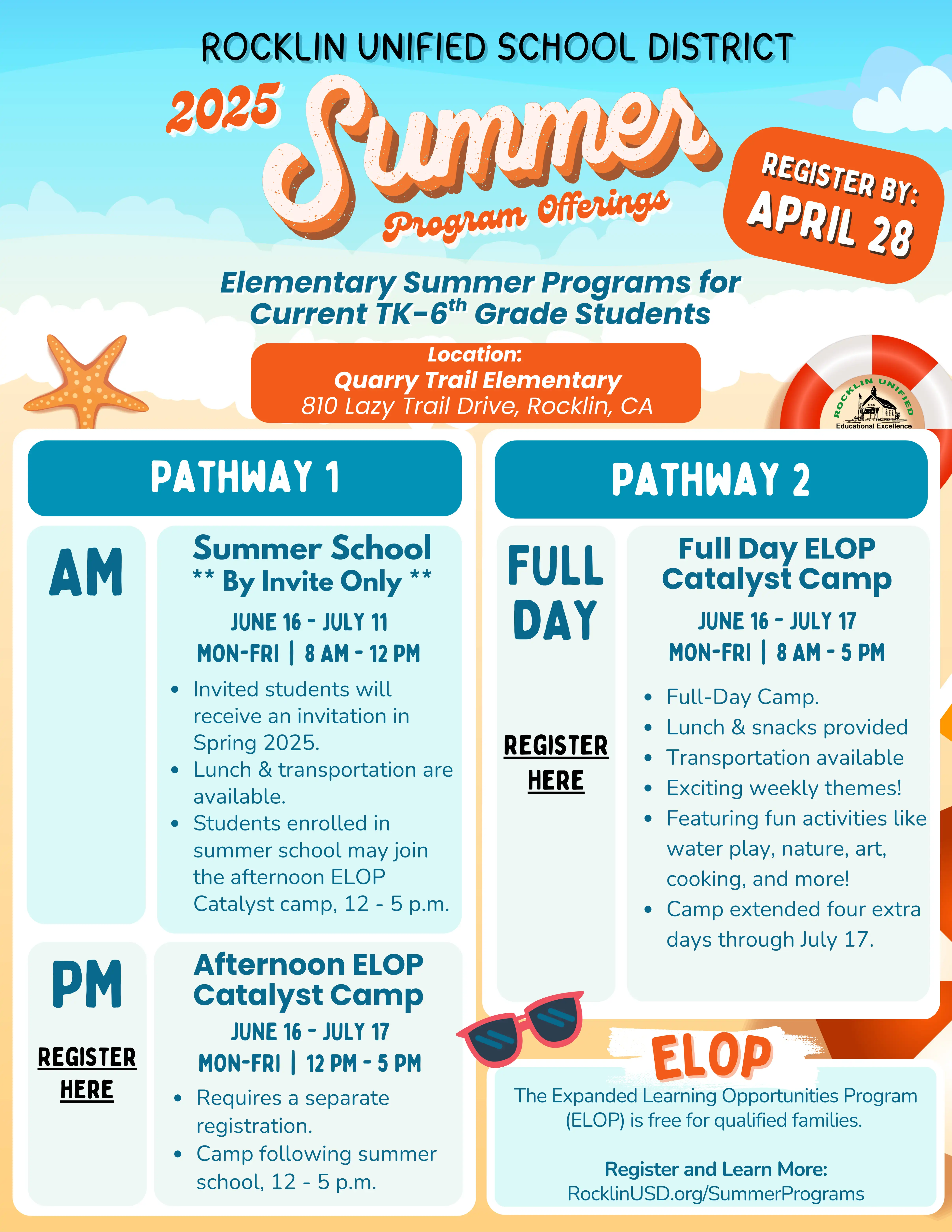 Rocklin Unified's 2025 Summer Program Offering