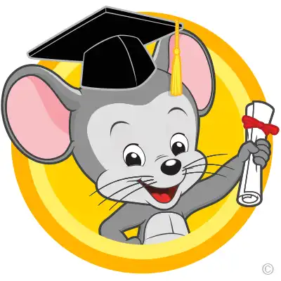 a cartoon mouse wearing a graduation cap and holding a diploma