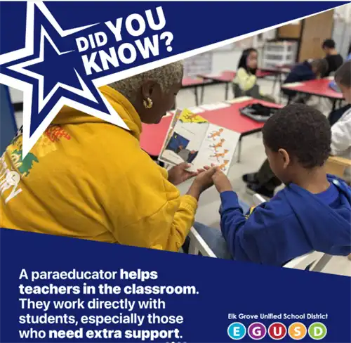 A Paraprofessional works with a student in an inclusive classroom.
