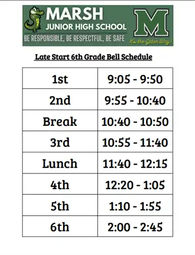 Late Start Schedule 6th grade