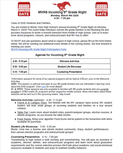 MVHS Incoming 9th Grade Night