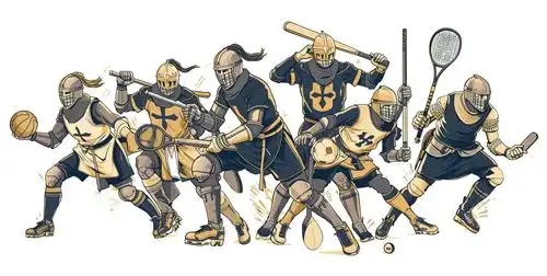 cartoon graphic of squires palying various sports