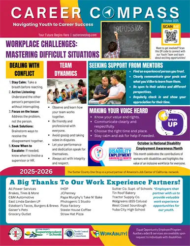 The words career compass on a colorful background.