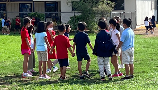 Students at play on school grounds.