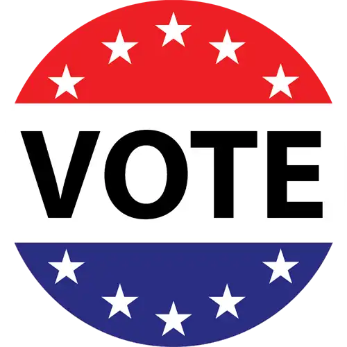 Red White and Blue VOTE Logo with 10 stars 5 on top and 5 on the bottom.