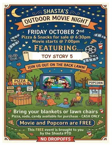 October 2 movie night flyer with description and movie name