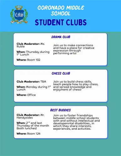 Dram Club, Chess Club, Best Buddies