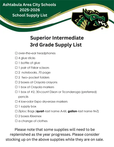 3rd grade Supply List