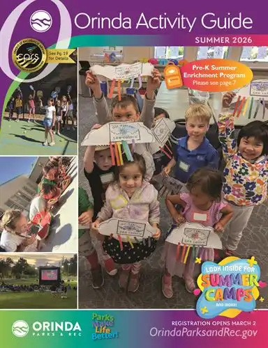 Cover of Orinda Activity Guide with smiling kids