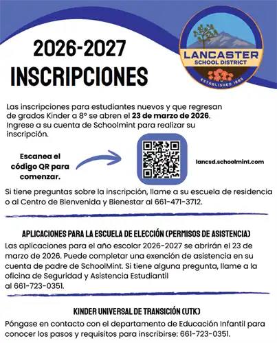 2026-2027 registration information in Spanish.