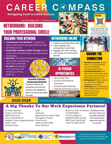 A multi-colored background with the words Career Compass.