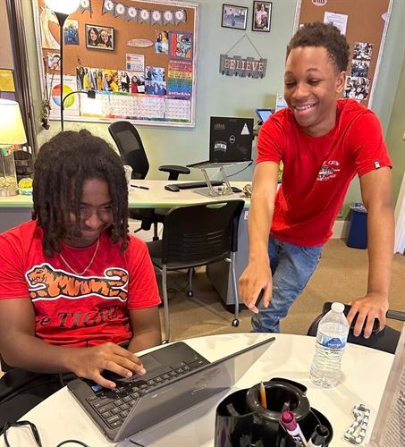 students helping out