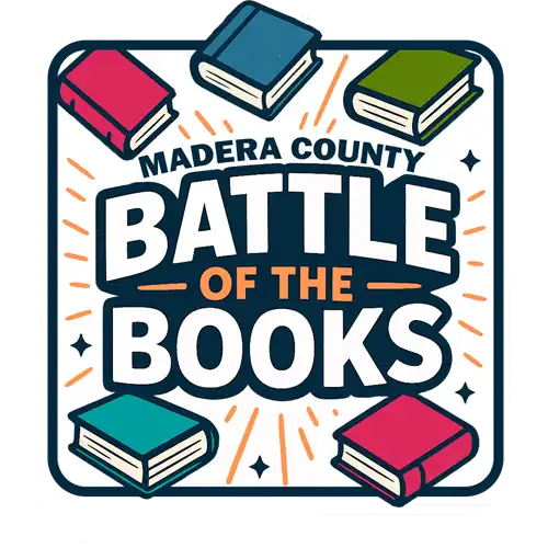 Battle of the Books logo with five books floating around the words Battle of the Books
