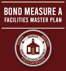 Burgandy tile with Bonita's emblem with the text in white "Bond Measure A Facilties Master Plan"
