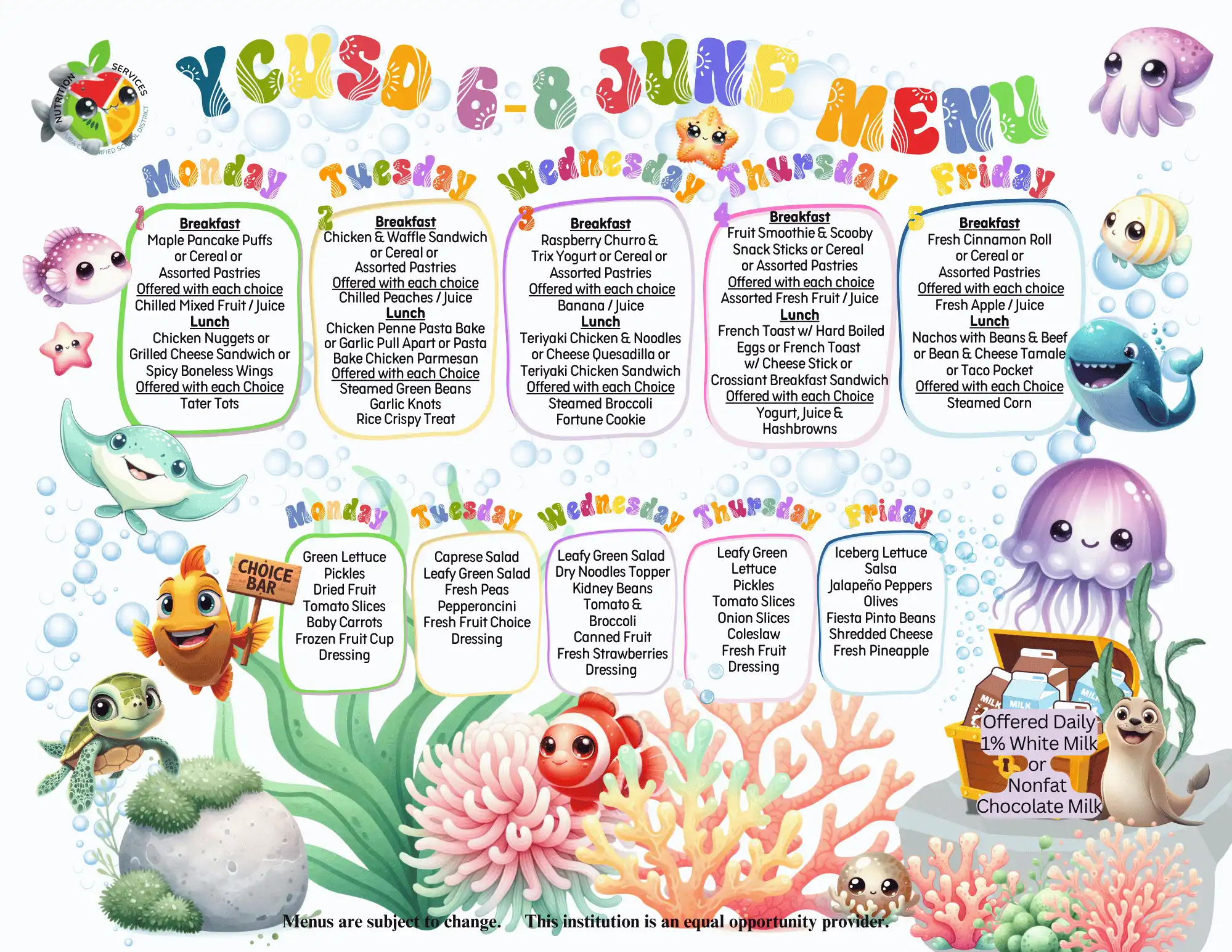 6-8th June 2026 Consolidated Menu