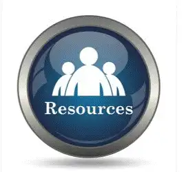Resources button with three outlines of people in the center of the circle