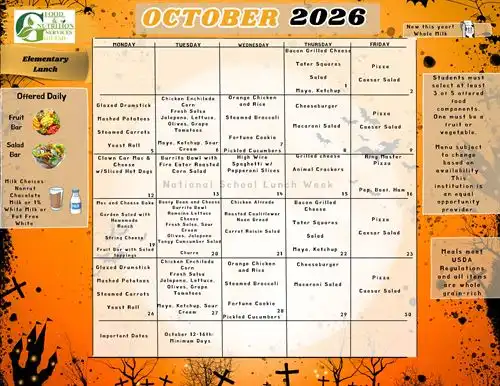 Elementary October Lunch Menu 2026-27 image
