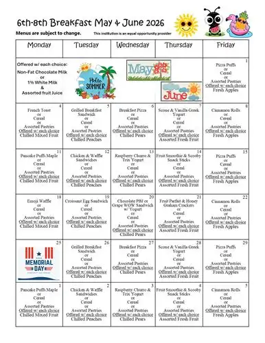 6th - 8th Breakfast May & June 2026